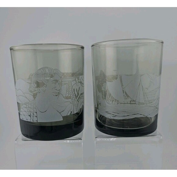 McDonald's Hawaii High Ball Glasses Smokey Frosted Vintage Libbey Set Of 4 - Picture 2 of 9